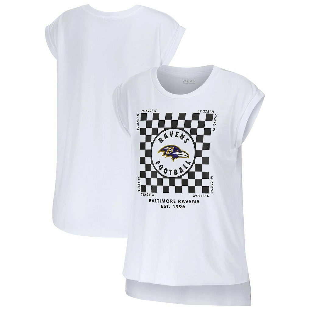 Baltimore Ravens WEAR by Erin Andrews Women's Checker Muscle Tank Top - White Tops