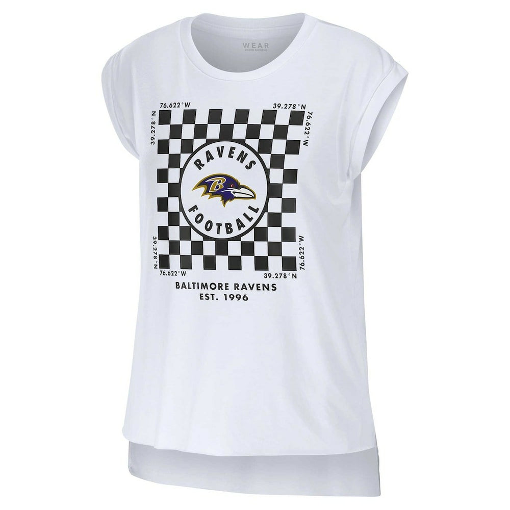 Baltimore Ravens WEAR by Erin Andrews Women's Checker Muscle Tank Top - White Tops