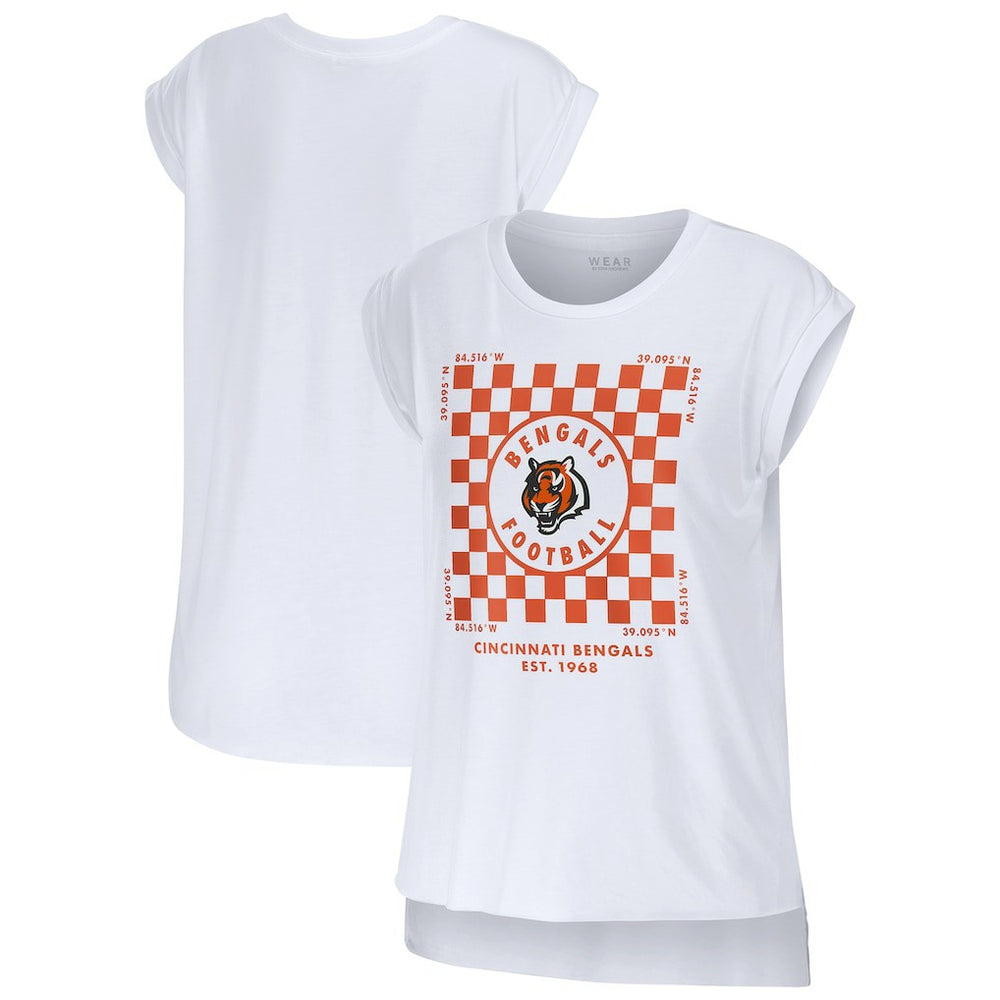 Cincinnati Bengals WEAR by Erin Andrews Women's Checker Muscle Tank Top - White Tops