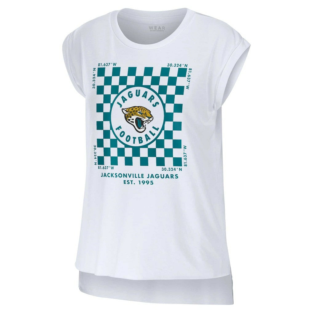 Jacksonville Jaguars WEAR by Erin Andrews Women's Checker Muscle Tank Top - White Tops