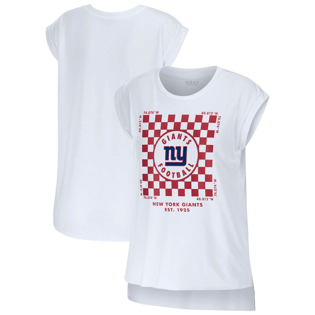 New York Giants WEAR by Erin Andrews Women's Checker Muscle Tank Top - White Tops