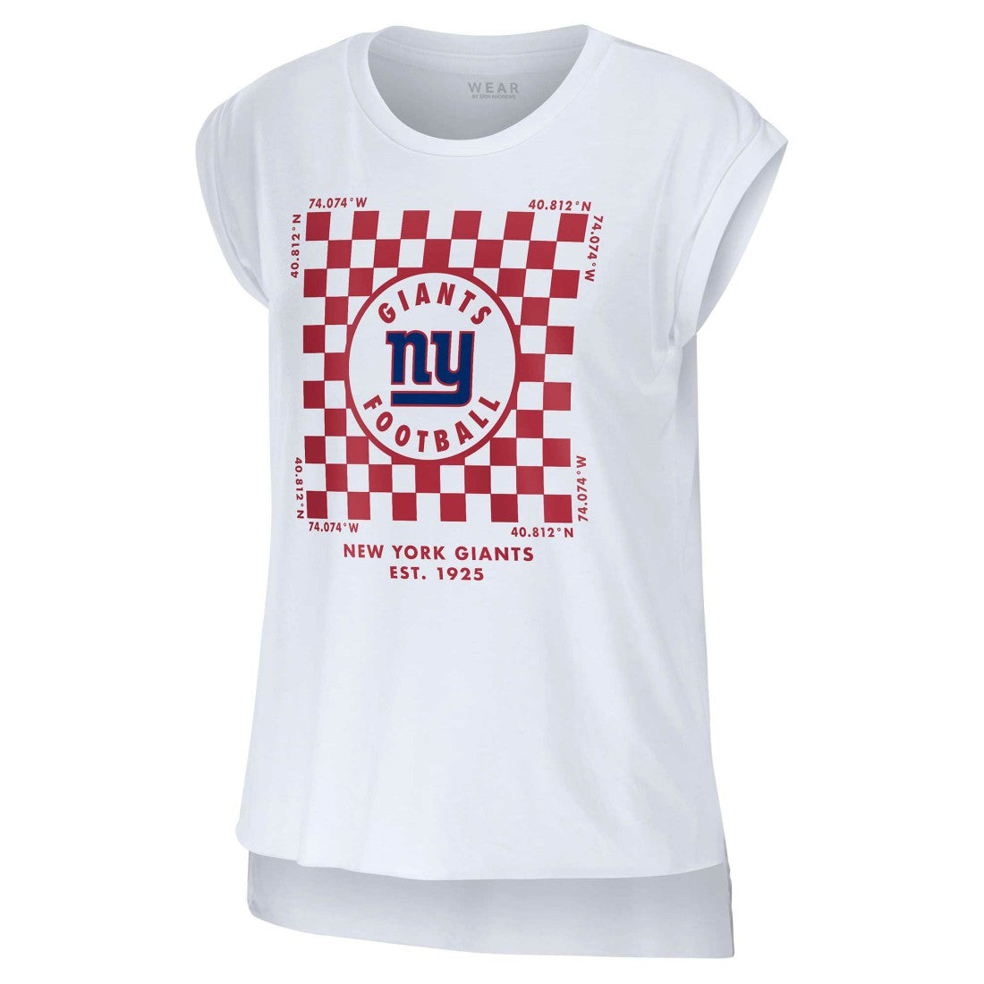 New York Giants WEAR by Erin Andrews Women's Checker Muscle Tank Top - White Tops