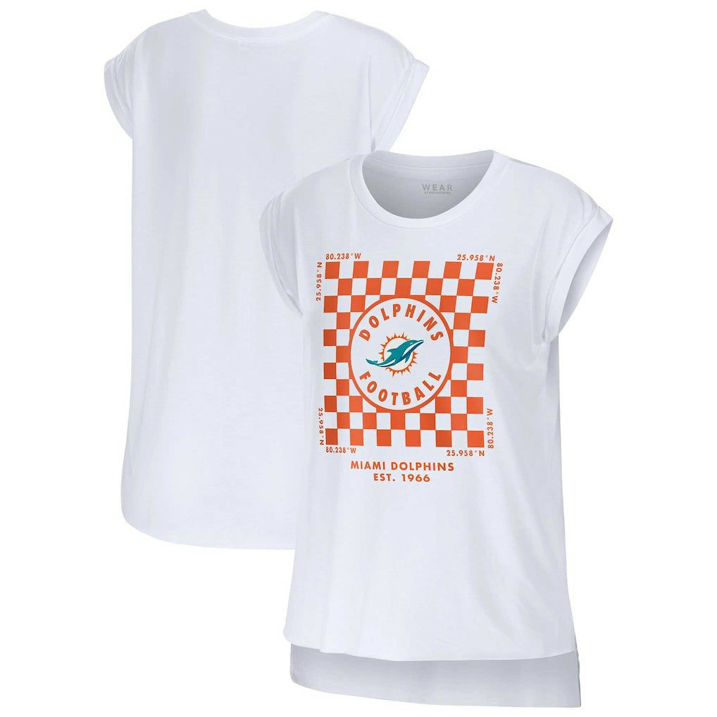 Miami Dolphins WEAR by Erin Andrews Women's Checker Muscle Tank Top - White Tops