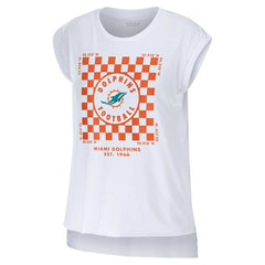 Miami Dolphins WEAR by Erin Andrews Women's Checker Muscle Tank Top - White Tops