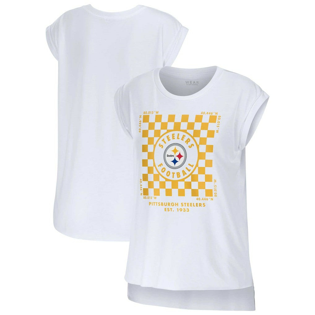 Pittsburgh Steelers WEAR by Erin Andrews Women's Checker Muscle Tank Top - White Tops