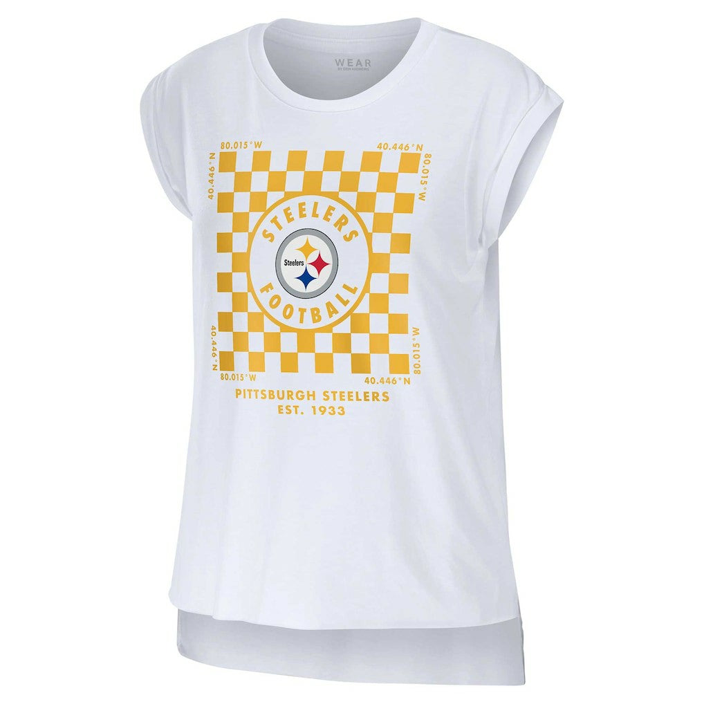 Pittsburgh Steelers WEAR by Erin Andrews Women's Checker Muscle Tank Top - White Tops