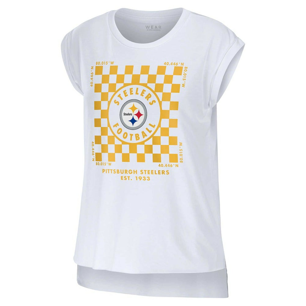 Pittsburgh Steelers WEAR by Erin Andrews Women's Checker Muscle Tank Top - White Tops