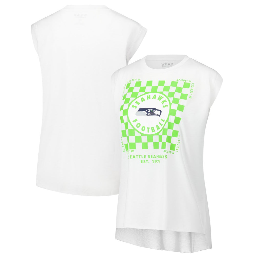 Seattle Seahawks WEAR by Erin Andrews Women's Checker Muscle Tank Top - White Tops