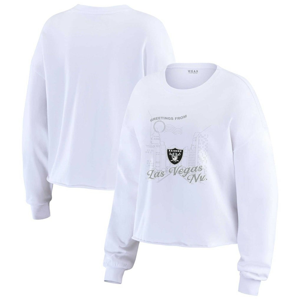 Las Vegas Raiders WEAR by Erin Andrews Women's Postcard Cropped Long Sleeve Top - White Tops