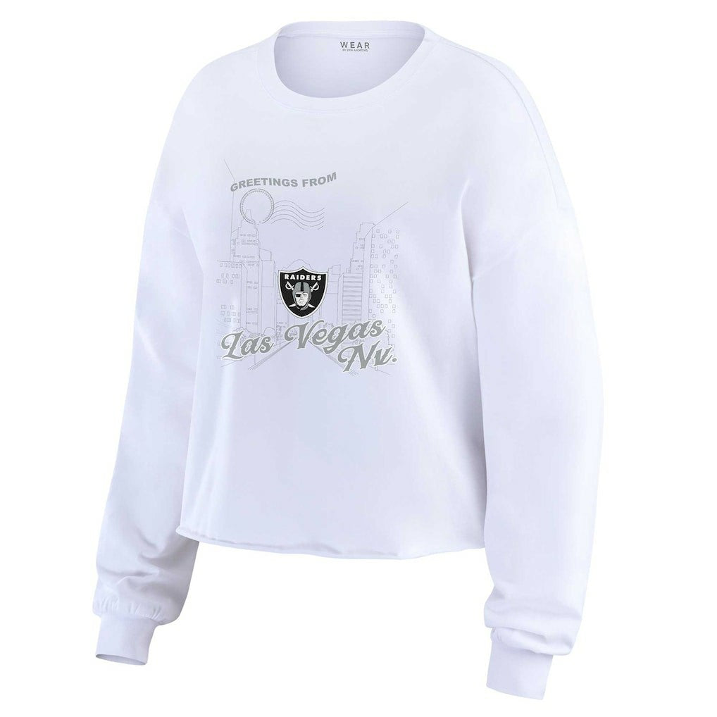 Las Vegas Raiders WEAR by Erin Andrews Women's Postcard Cropped Long Sleeve Top - White Tops
