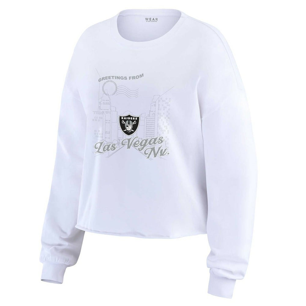 Las Vegas Raiders WEAR by Erin Andrews Women's Postcard Cropped Long Sleeve Top - White Tops