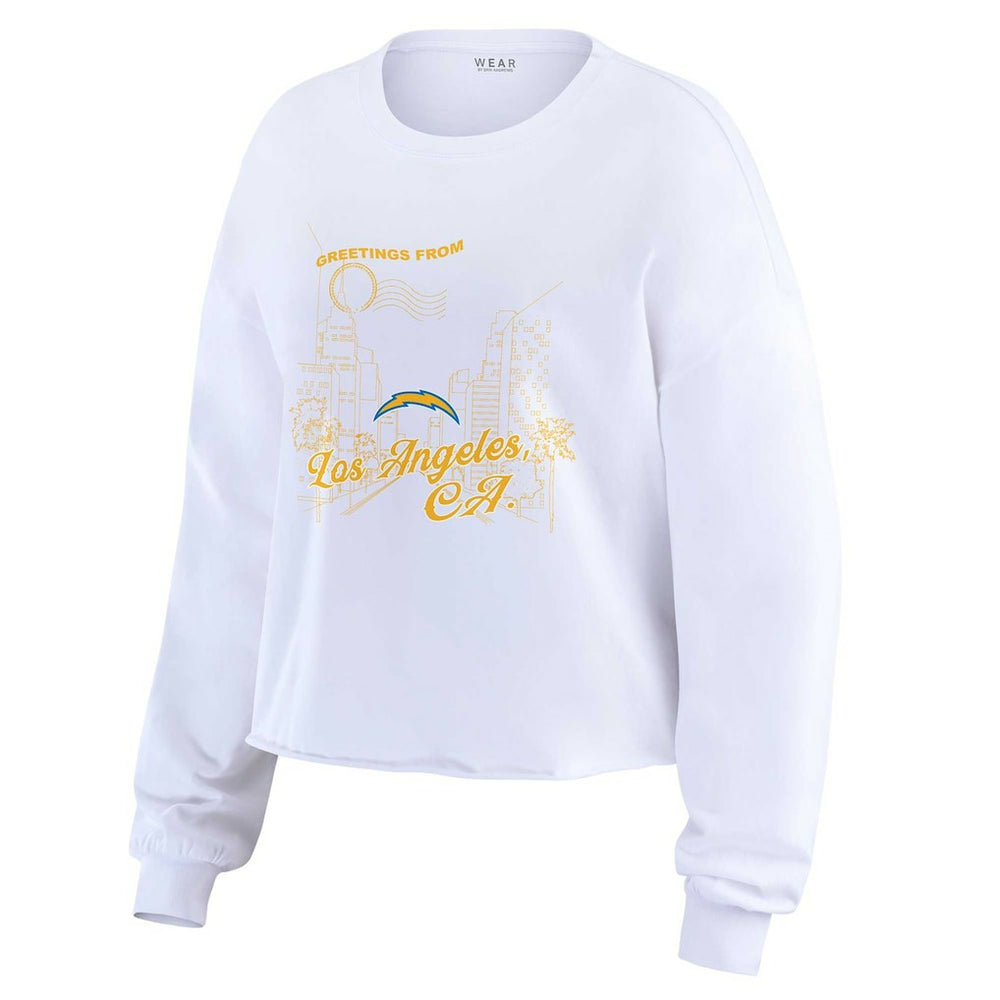 Los Angeles Chargers WEAR by Erin Andrews Women's Postcard Cropped Long Sleeve Top - White Tops
