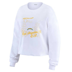 Los Angeles Chargers WEAR by Erin Andrews Women's Postcard Cropped Long Sleeve Top - White Tops