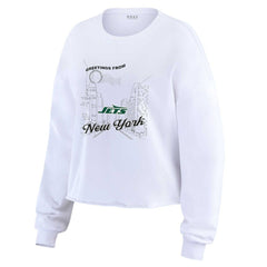 New York Jets WEAR by Erin Andrews Women's Postcard Cropped Long Sleeve Top - White Tops