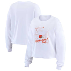 Cleveland Browns WEAR by Erin Andrews Women's Postcard Cropped Long Sleeve Top - White Tops