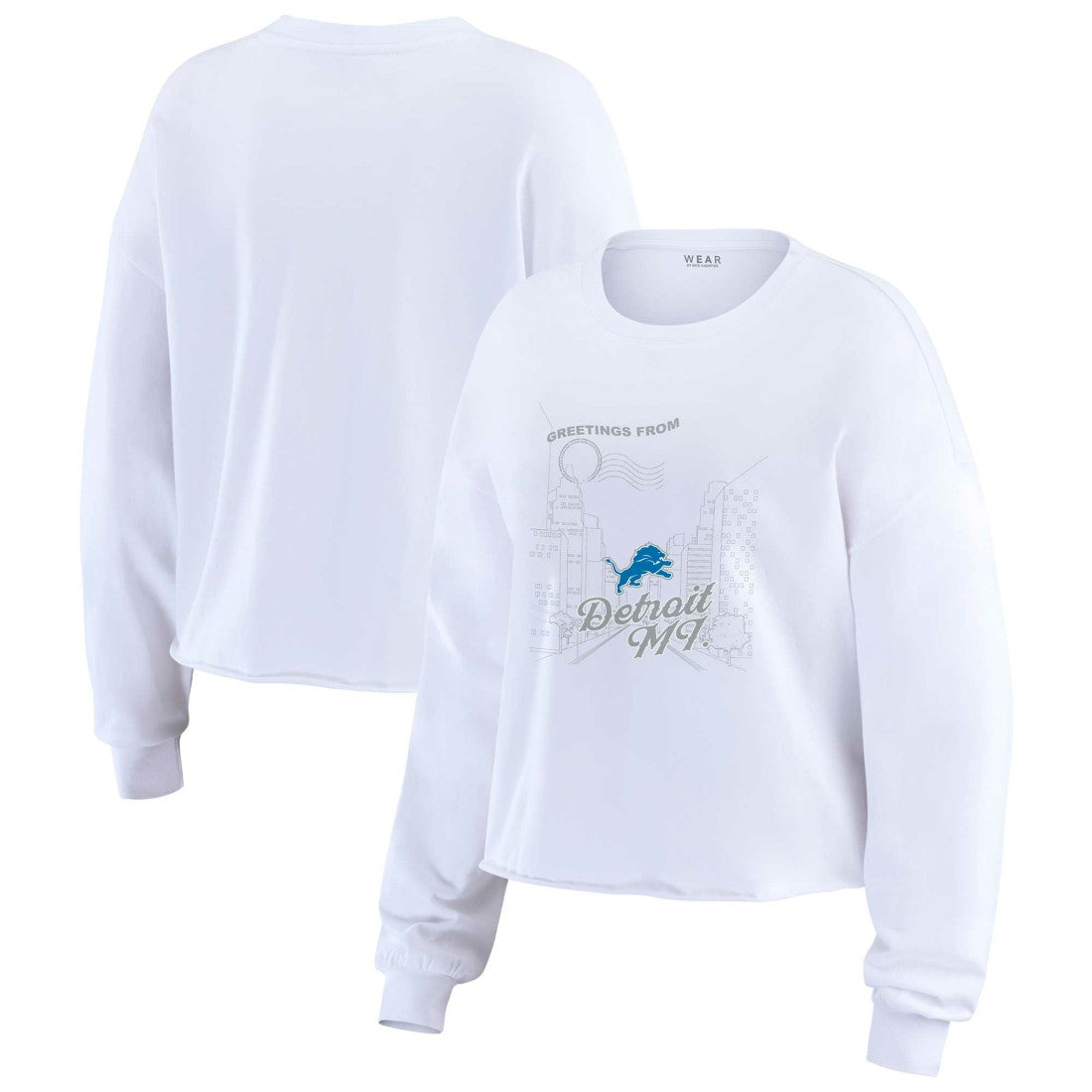 Detroit Lions WEAR by Erin Andrews Women's Postcard Cropped Long Sleeve Top - White Tops
