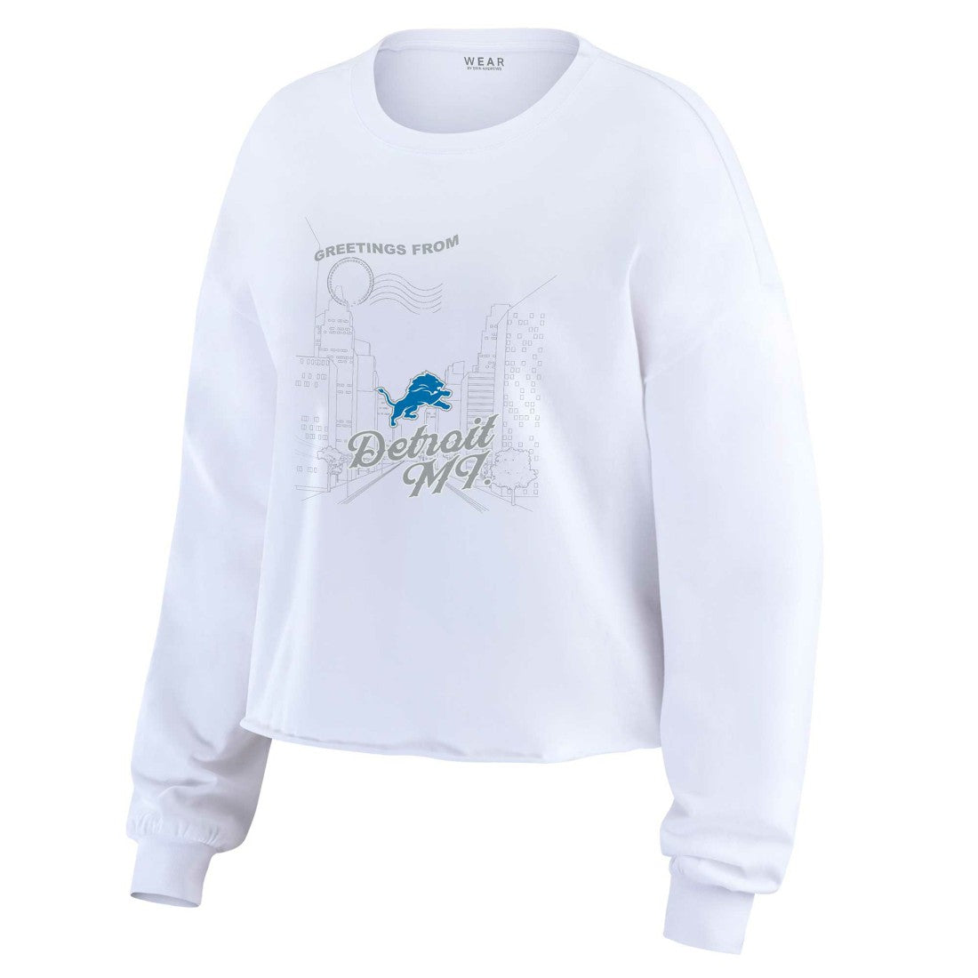 Detroit Lions WEAR by Erin Andrews Women's Postcard Cropped Long Sleeve Top - White Tops