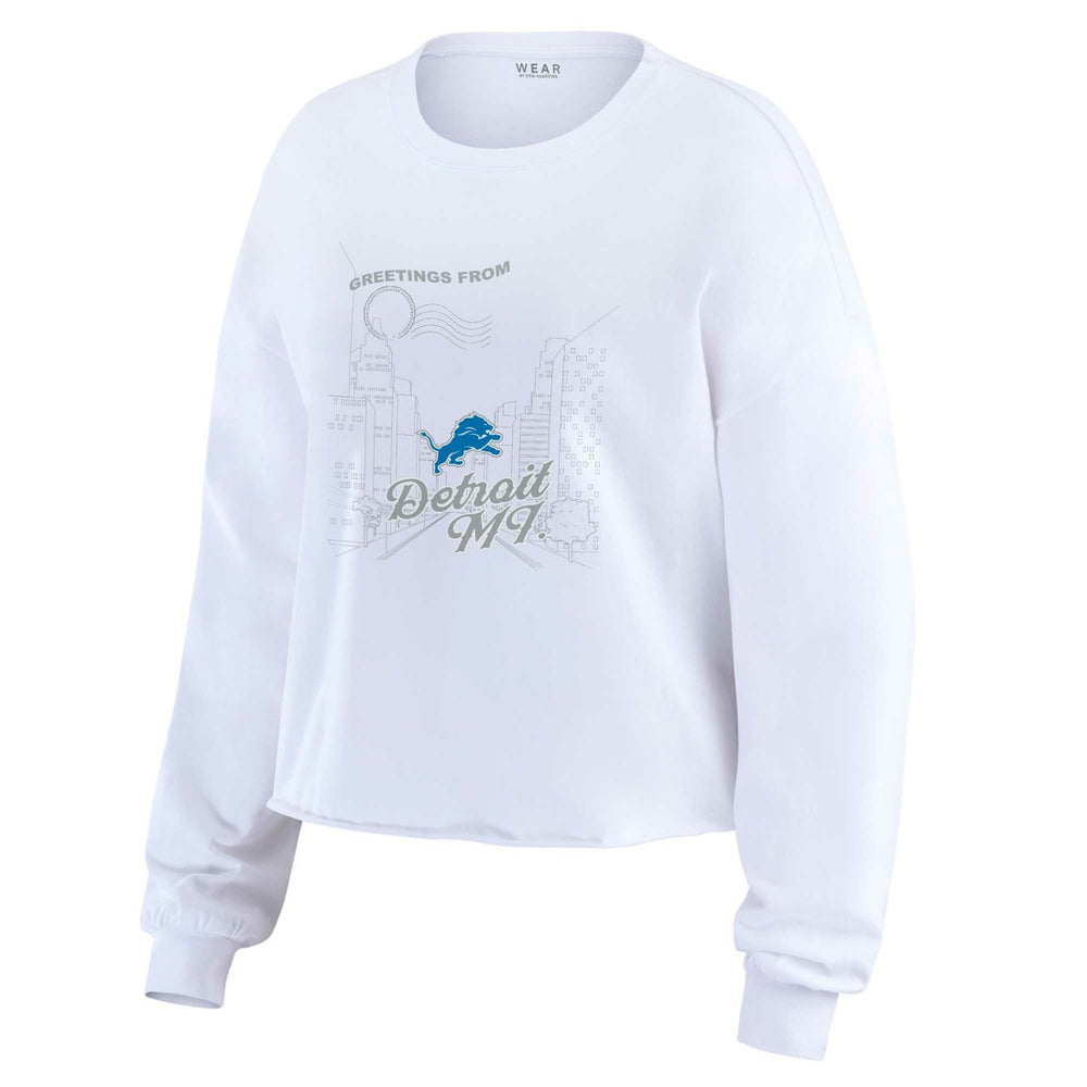 Detroit Lions WEAR by Erin Andrews Women's Postcard Cropped Long Sleeve Top - White Tops