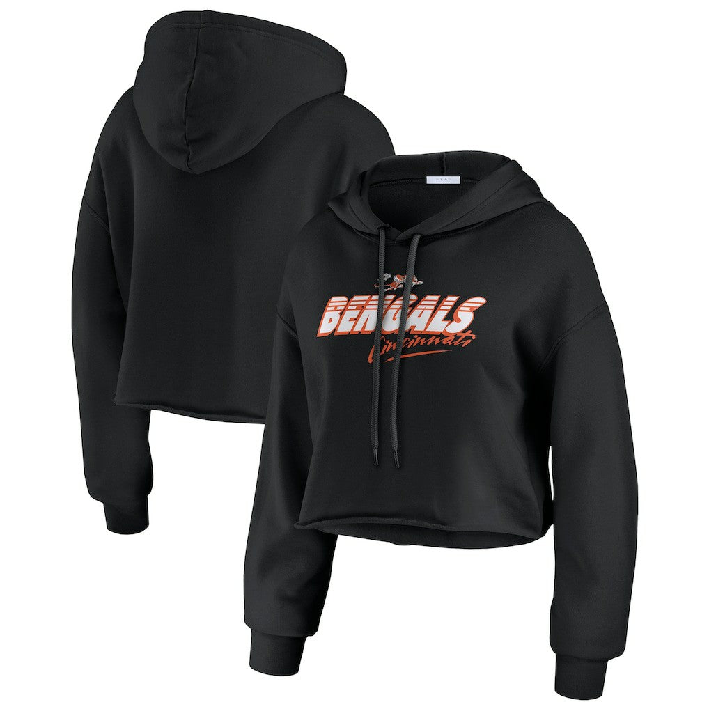 Cincinnati Bengals WEAR by Erin Andrews Women's Prime Cropped Pullover Hoodie - Black Hoodies