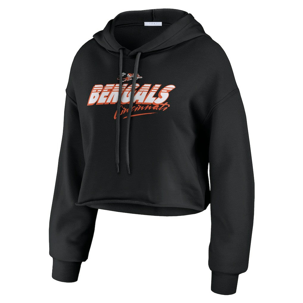 Cincinnati Bengals WEAR by Erin Andrews Women's Prime Cropped Pullover Hoodie - Black Hoodies