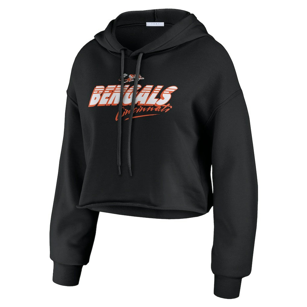 Cincinnati Bengals WEAR by Erin Andrews Women's Prime Cropped Pullover Hoodie - Black Hoodies