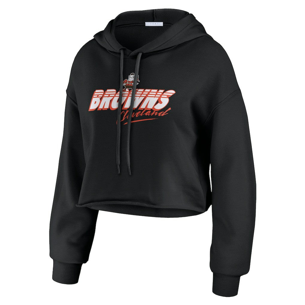 Cleveland Browns WEAR by Erin Andrews Women's Prime Cropped Pullover Hoodie - Black Hoodies