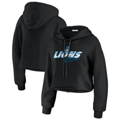 Detroit Lions WEAR by Erin Andrews Women's Prime Cropped Pullover Hoodie - Black Hoodies