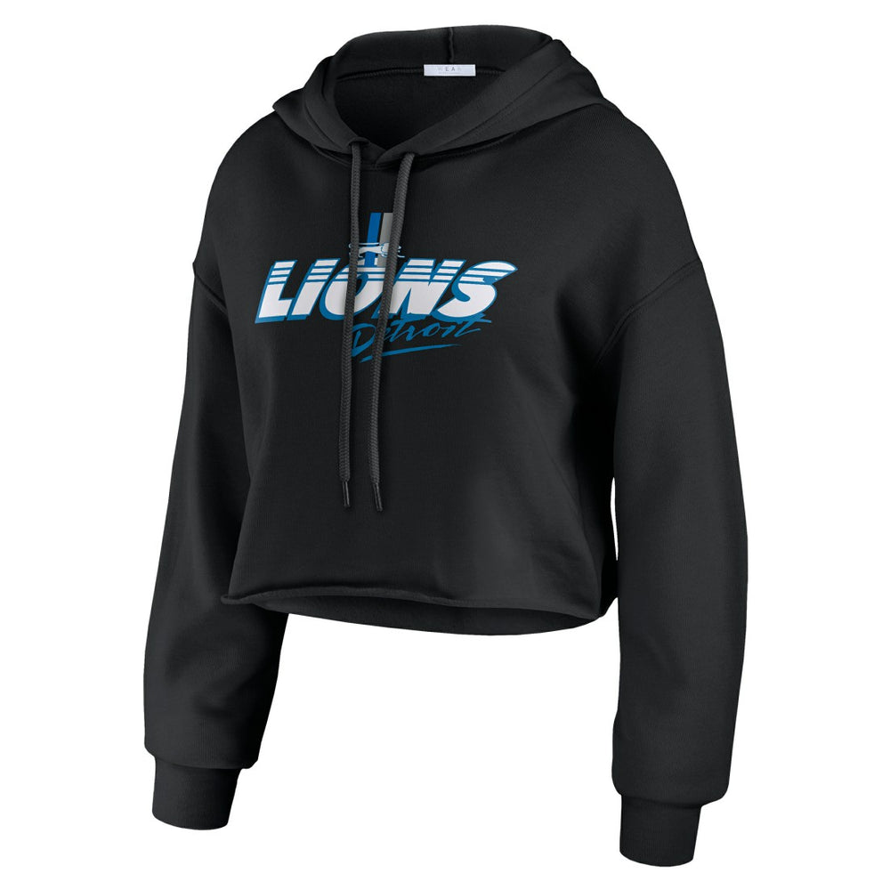 Detroit Lions WEAR by Erin Andrews Women's Prime Cropped Pullover Hoodie - Black Hoodies