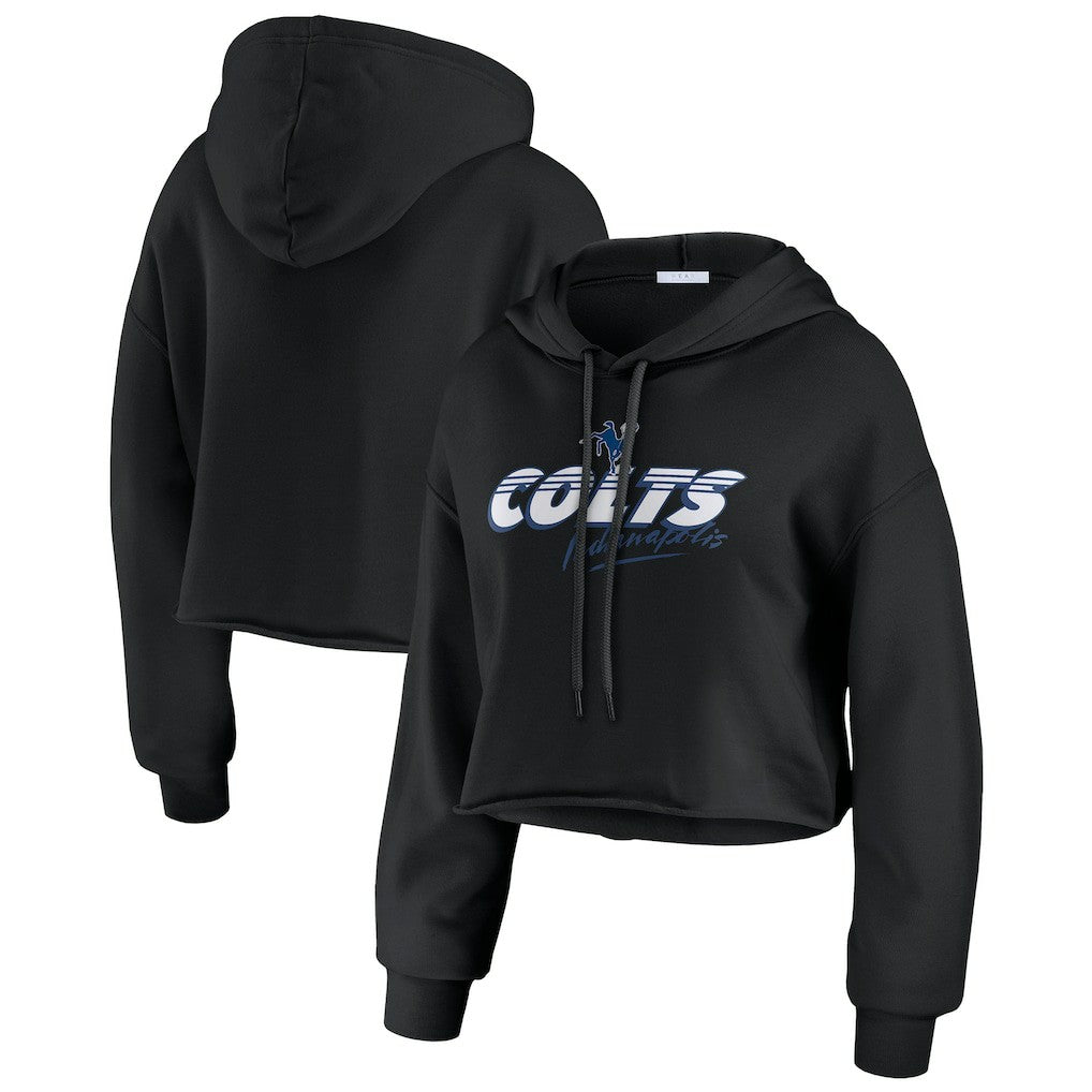 Indianapolis Colts WEAR by Erin Andrews Women's Prime Cropped Pullover Hoodie - Black Hoodies