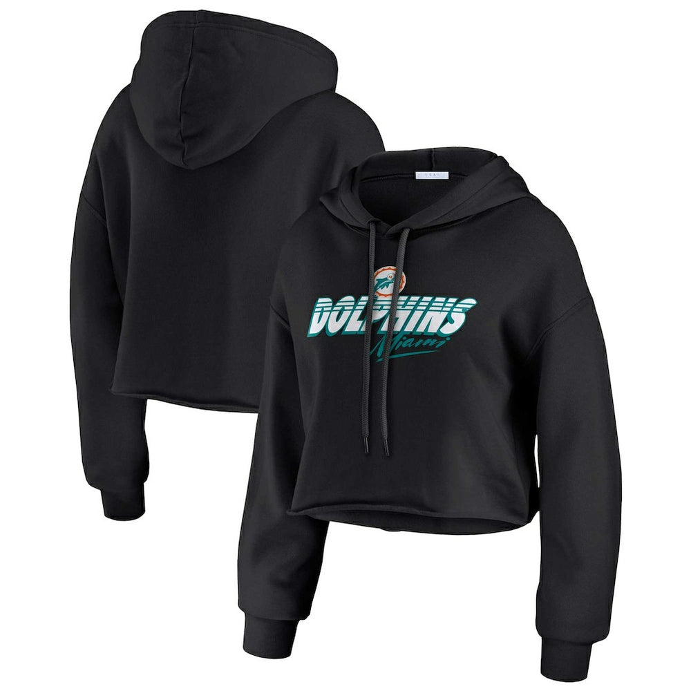 Miami Dolphins WEAR by Erin Andrews Women's Prime Cropped Pullover Hoodie - Black Hoodies