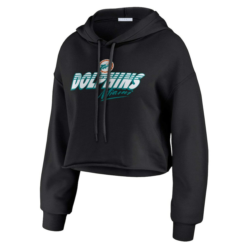 Miami Dolphins WEAR by Erin Andrews Women's Prime Cropped Pullover Hoodie - Black Hoodies
