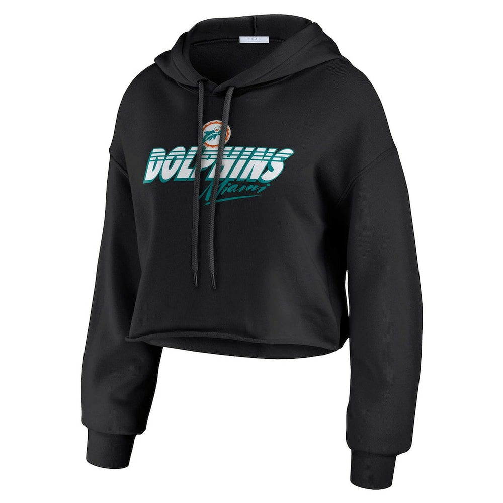 Miami Dolphins WEAR by Erin Andrews Women's Prime Cropped Pullover Hoodie - Black Hoodies