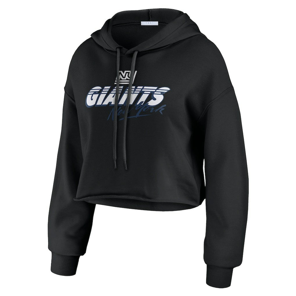 New York Giants WEAR by Erin Andrews Women's Prime Cropped Pullover Hoodie - Black Hoodies