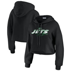 New York Jets WEAR by Erin Andrews Women's Prime Cropped Pullover Hoodie - Black Hoodies