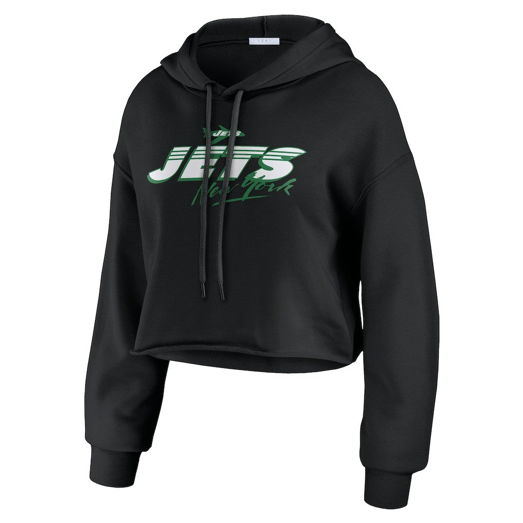 New York Jets WEAR by Erin Andrews Women's Prime Cropped Pullover Hoodie - Black Hoodies