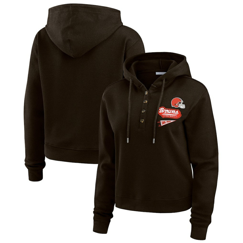 Cleveland Browns WEAR by Erin Andrews Women's Waffle-Knit Pullover Hoodie - Brown Hoodies