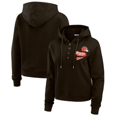 Cleveland Browns WEAR by Erin Andrews Women's Waffle-Knit Pullover Hoodie - Brown Hoodies
