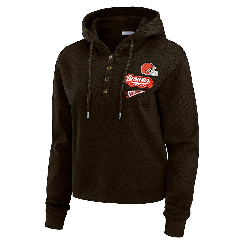 Cleveland Browns WEAR by Erin Andrews Women's Waffle-Knit Pullover Hoodie - Brown Hoodies