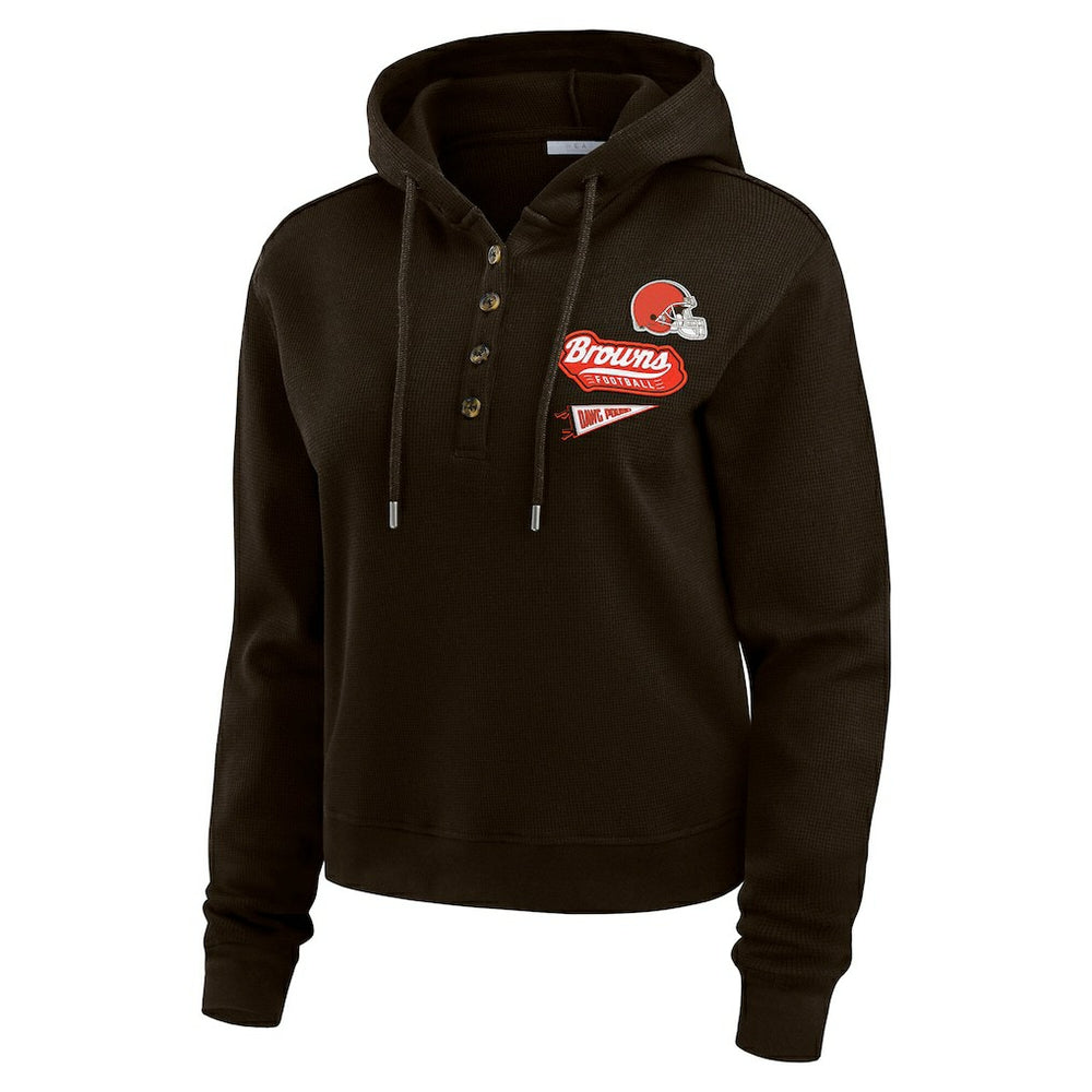 Cleveland Browns WEAR by Erin Andrews Women's Waffle-Knit Pullover Hoodie - Brown Hoodies