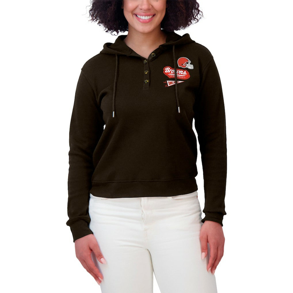Cleveland Browns WEAR by Erin Andrews Women's Waffle-Knit Pullover Hoodie - Brown Hoodies