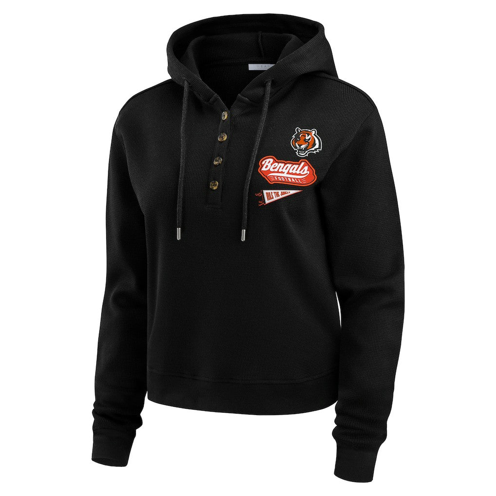 Cincinnati Bengals WEAR by Erin Andrews Women's Waffle-Knit Pullover Hoodie - Black Hoodies