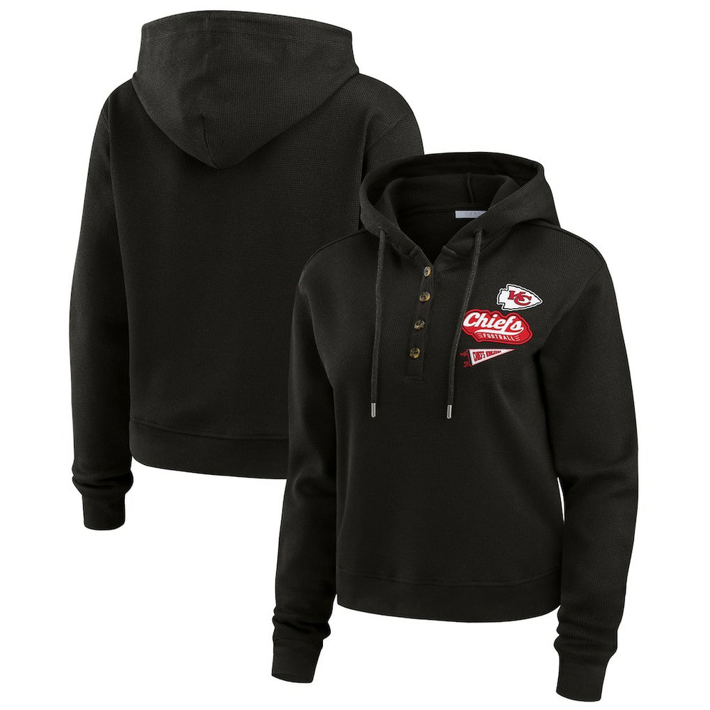 Kansas City Chiefs WEAR by Erin Andrews Women's Waffle-Knit Pullover Hoodie - Black Hoodies