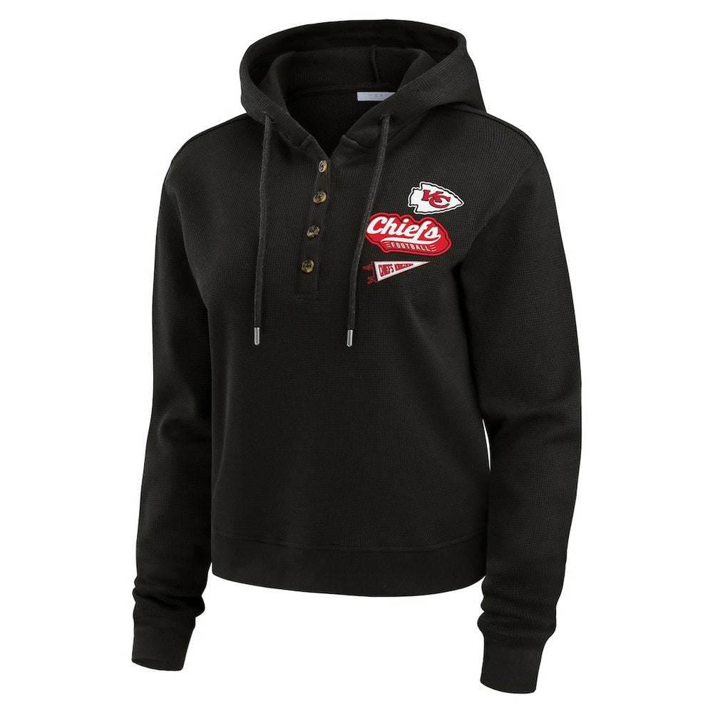 Kansas City Chiefs WEAR by Erin Andrews Women's Waffle-Knit Pullover Hoodie - Black Hoodies