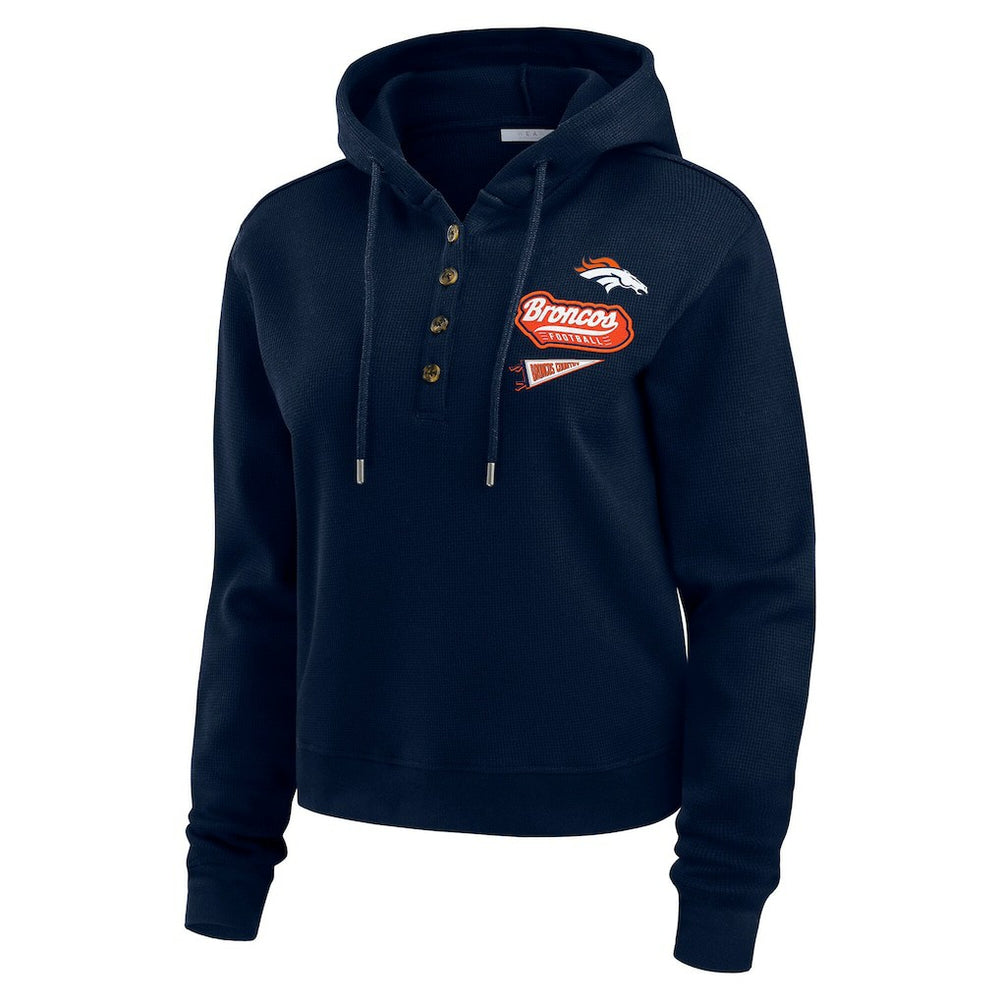 Denver Broncos WEAR by Erin Andrews Women's Waffle-Knit Pullover Hoodie - Navy Hoodies