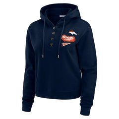Denver Broncos WEAR by Erin Andrews Women's Waffle-Knit Pullover Hoodie - Navy Hoodies