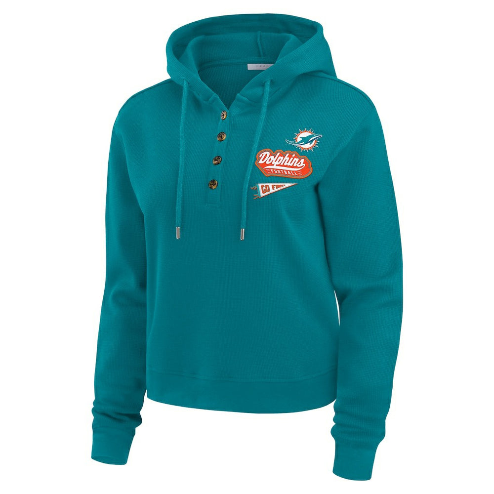 Miami Dolphins WEAR by Erin Andrews Women's Waffle-Knit Pullover Hoodie - Aqua Hoodies