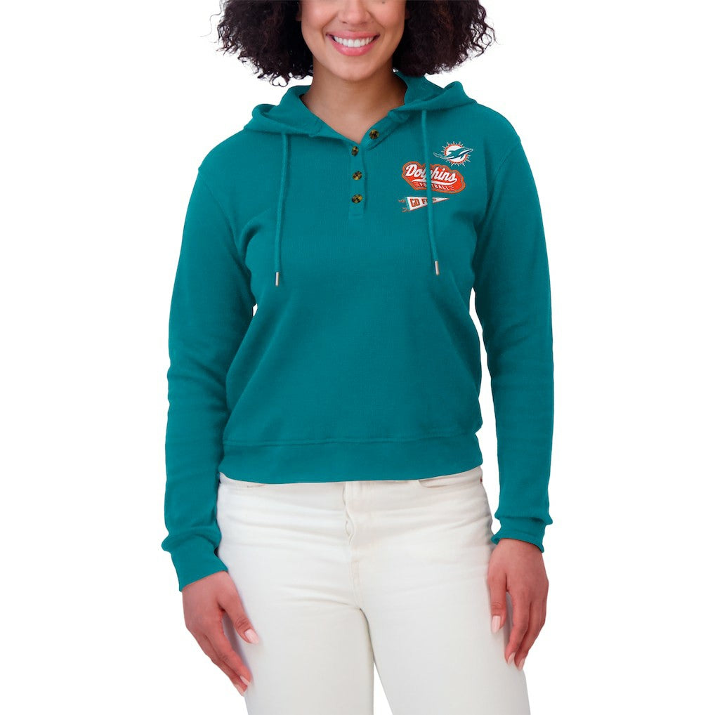 Miami Dolphins WEAR by Erin Andrews Women's Waffle-Knit Pullover Hoodie - Aqua Hoodies
