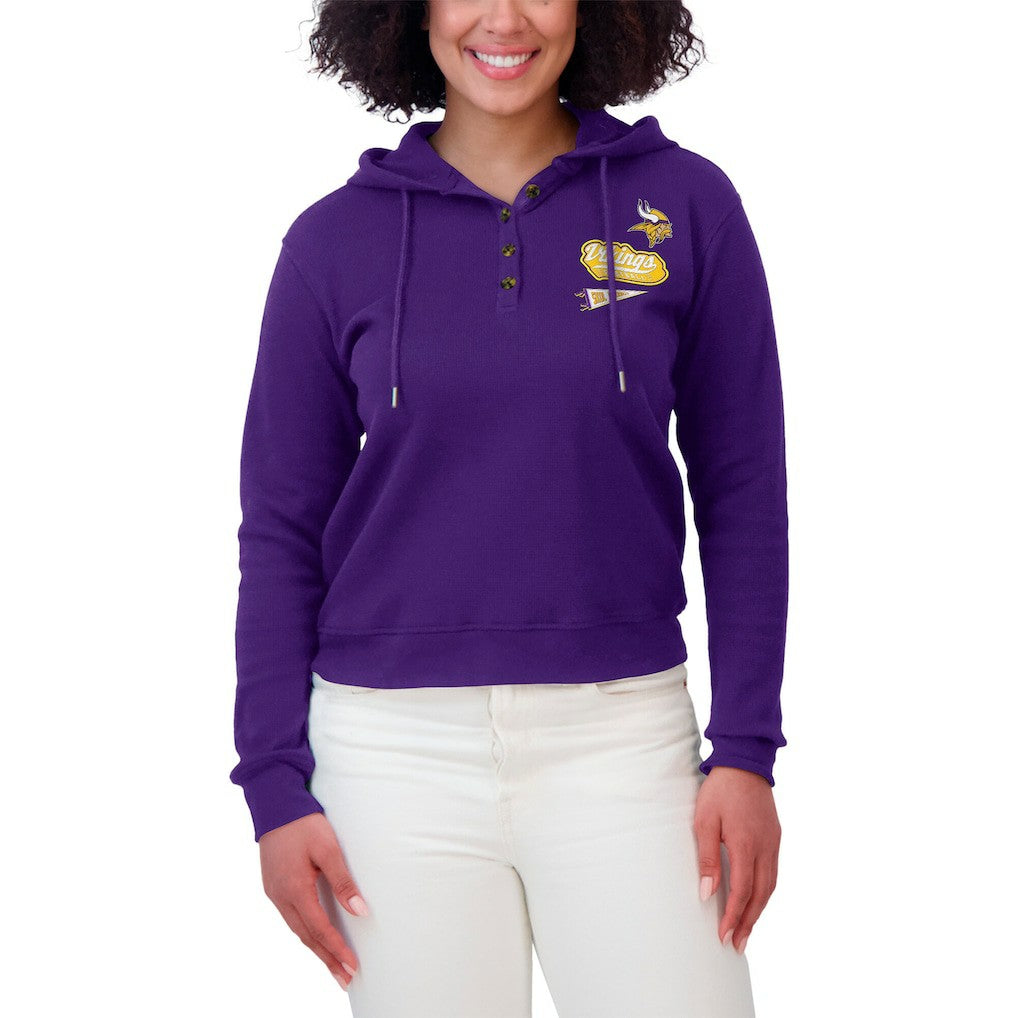 Minnesota Vikings WEAR by Erin Andrews Women's Waffle-Knit Pullover Hoodie - Purple Hoodies