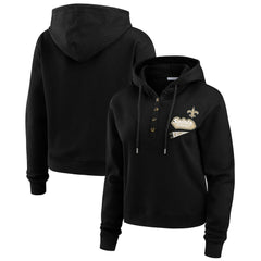 New Orleans Saints WEAR by Erin Andrews Women's Waffle-Knit Pullover Hoodie - Black Hoodies