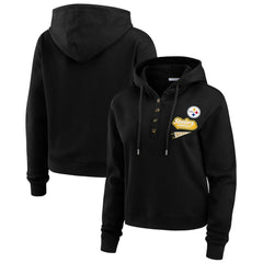 Pittsburgh Steelers WEAR by Erin Andrews Women's Waffle-Knit Pullover Hoodie - Black Hoodies